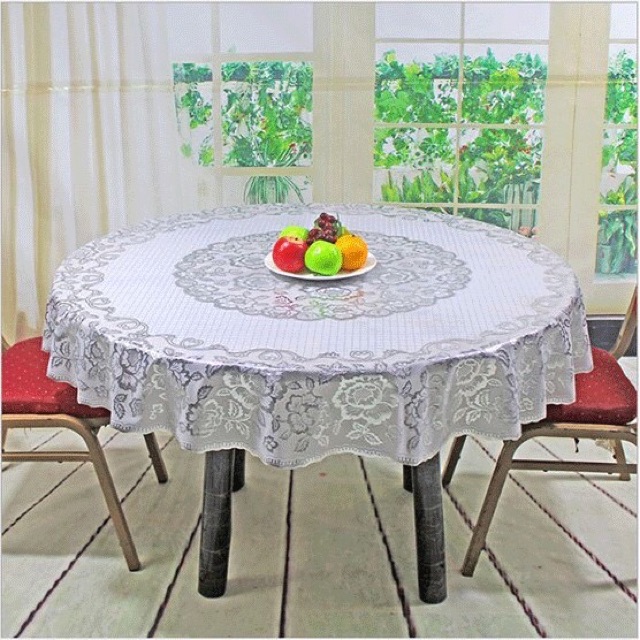 Khăn trải bàn tròn 180cm và 150cm hoa văn 3d nhủ vàng nhủ bạc