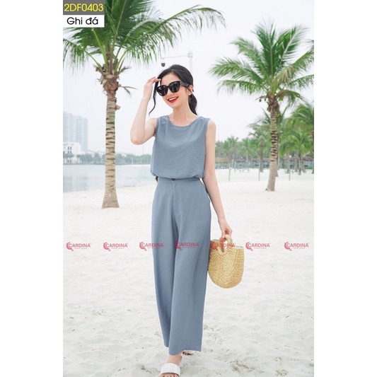 Đồ bộ nữ CARDINA chất đũi xước cao cấp bộ mặc nhà áo sát nách quần dài màu sắc tinh tế 2DF04