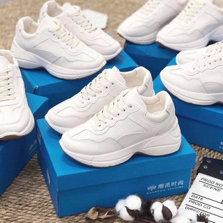 Giày Thể Thao Nữ Sneaker Da Mịn Đế Nâu