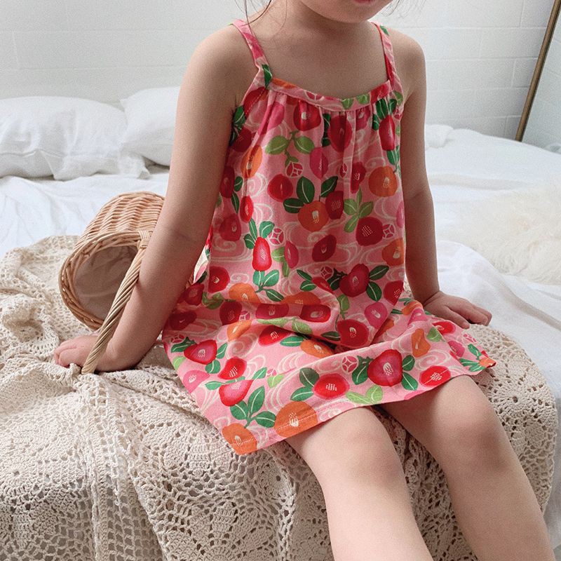 Đầm hai dây in nhiều họa tiết phong cách mùa hè thời trang dễ thương cho bé gái
