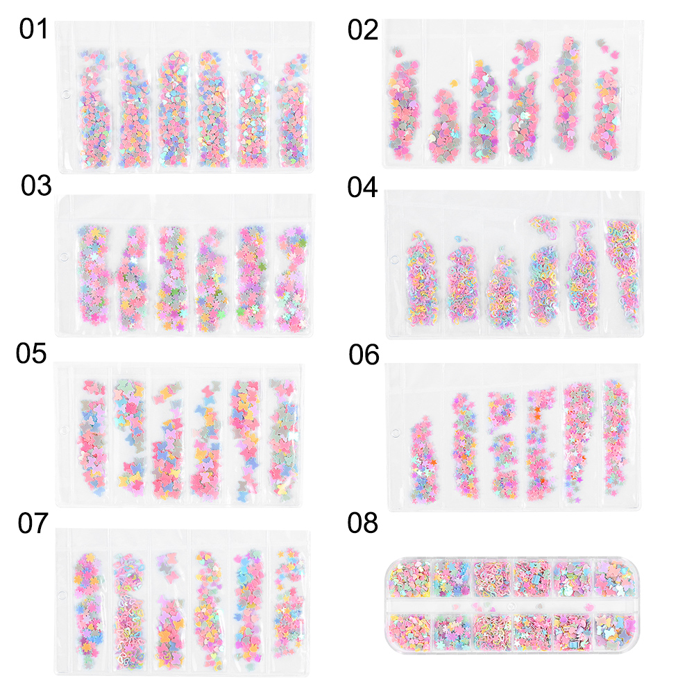 [Hàng mới về] Hộp kim tuyến hình tráI tim/ bướm 3D trang trí móng tay nghệ thuật