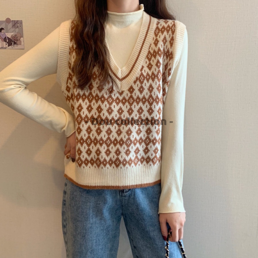 [Nowship2h] Áo Gile Họa Tiết Vintage Thổ Cẩm Áo Len Không Tay Dáng Ngắn Cá Tính Thời Trang Thu Đông - Mã TA025