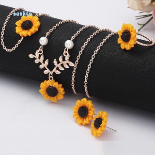 Set cặp hoa tai/vòng tay/dây chuyền và nhẫn mặt hoa hướng dương xinh xắn cho nữ