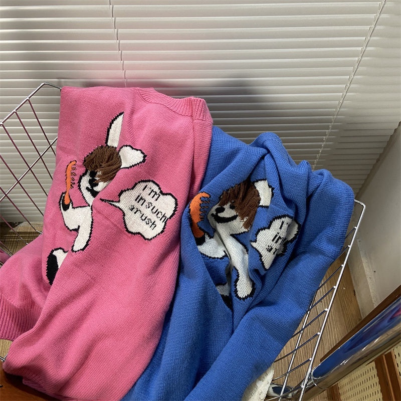 Áo Sweater Chui Đầu Dáng Rộng Hình Thỏ Lông Nâu Hồng Thời Trang Thu Đông Hàn Quốc Mới Cho Nữ