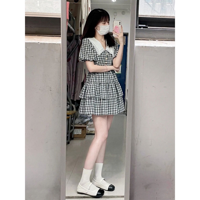 Đầm Chữ a Cổ Búp Bê Họa Tiết Kẻ Sọc Ngọt Ngào Thời Trang Mùa Hè Cho Nữ