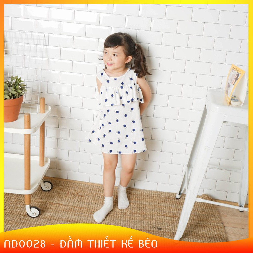 Váy bé gái đầm chữ A viền bèo cách điệu họa tiết chú ong thời trang trẻ em 7Kg đến 27Kg