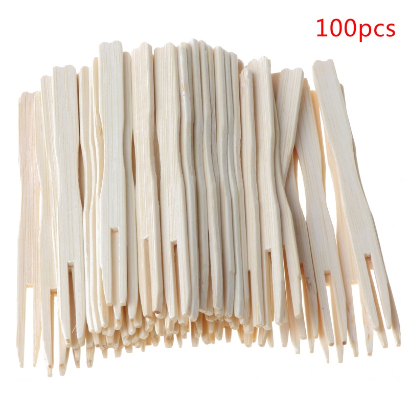 Set 100 Nĩa Gỗ Tre Ăn Trái Cây Tráng Miệng Dùng Một Lần Trang Trí Tiệc
