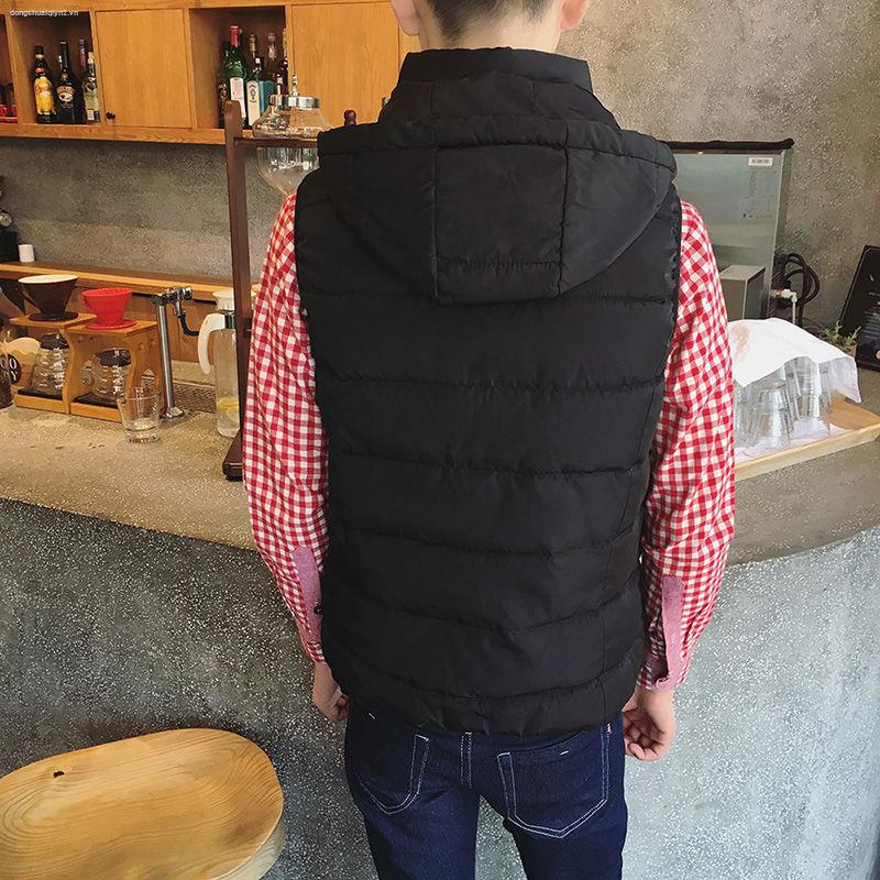 Áo khoác phao sát nách dáng rộng có mũ trùm đầu phong cách Hàn Quốc thời trang thu đông dành cho nam