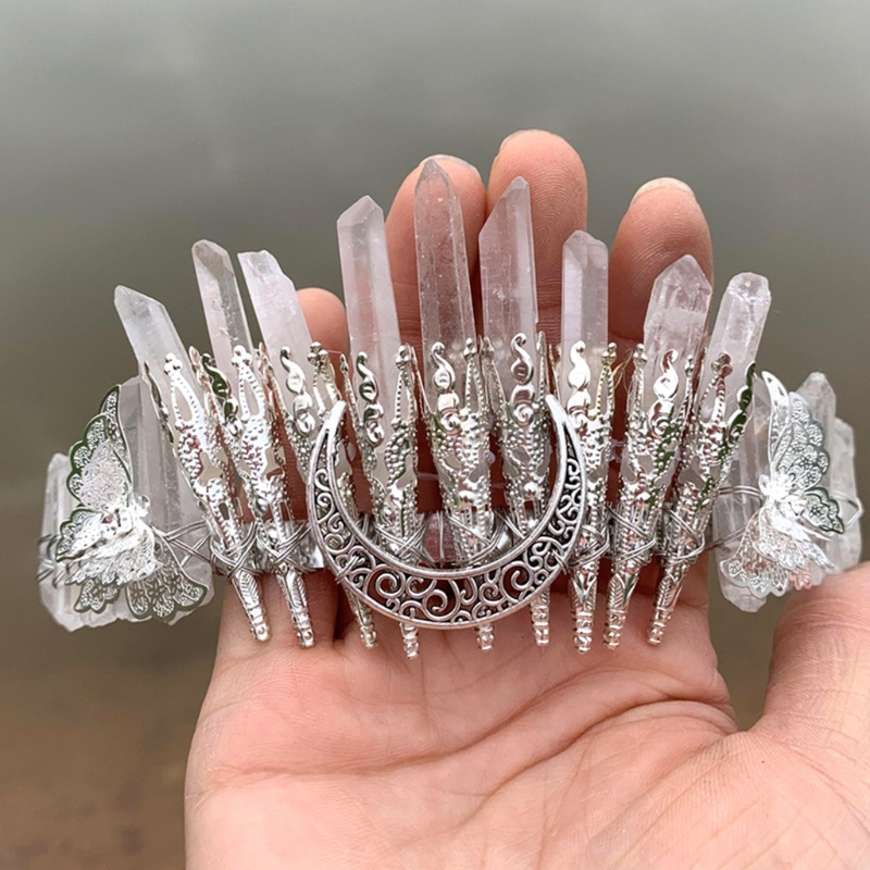 Băng Đô Cài Tóc Đính Đá Thạch Anh Pha Lê Cho Cô Dâu