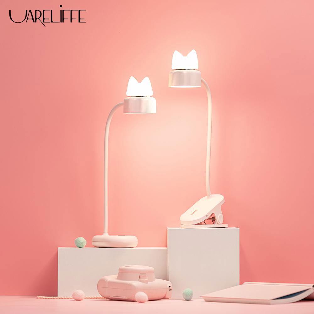 Đèn LED Uareliffe Hình Mèo Dễ Thương Có Kẹp Gắn Bàn Làm Việc / Đọc Sách Ban Đêm Bảo Vệ Mắt Cho Nhà