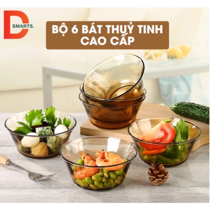 Bộ 6 bát thuỷ tinh màu hổ phách