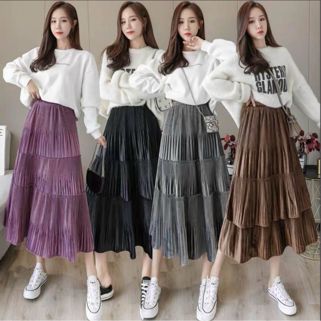 [Mã FAMAYWA giảm 10K đơn 50K] Chân váy midi dập ly 3 tầng - vải voan 2 lớp | BigBuy360 - bigbuy360.vn