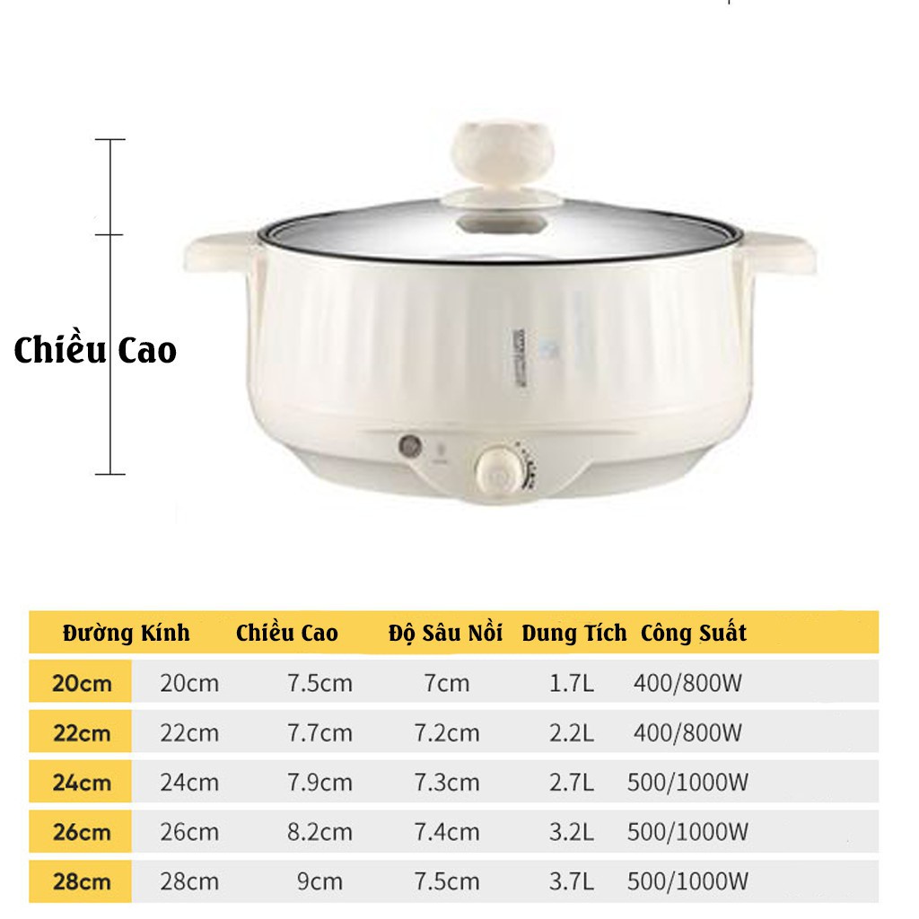 Nồi Lẩu Mini - Nồi Lẩu Điện Mini Kèm Giá Hấp Đa Năng Chống Dính Tiện Lợi Bảo Hành 6 Tháng Tặng Kèm 7 Món Quà