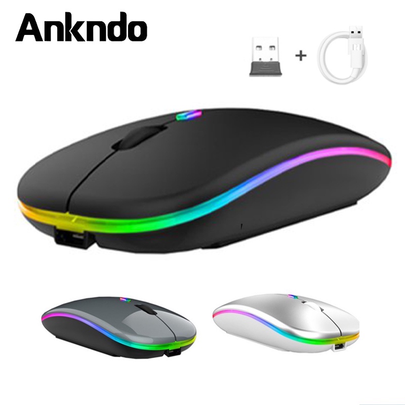 Chuột không dây Ankndo sạc pin RGB tương thích bluetooth 2.4G không ồn đèn nền LED cho máy tính/laptop