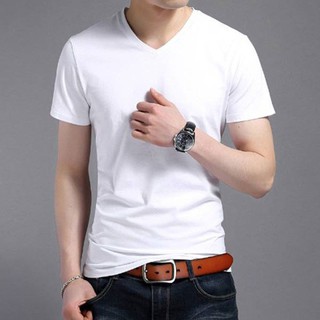 Áo thun Cổ TIM nam - Basic TEE - HOA LONG (Trắng)