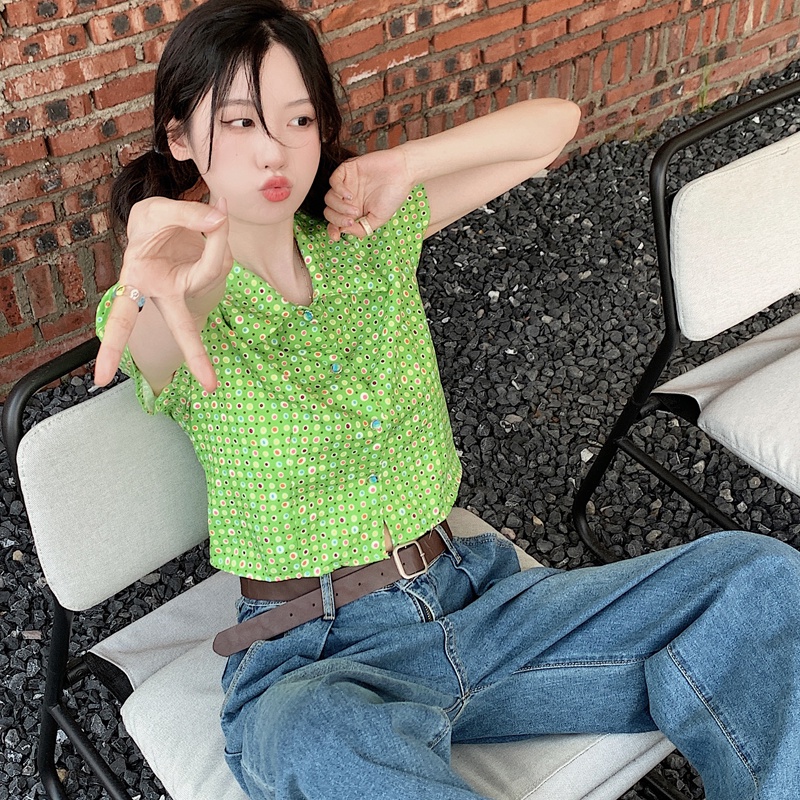 Áo Sơ Mi Mỏng Ngắn Tay In Họa Tiết retro Thời Trang Hàn Quốc Cho Nữ