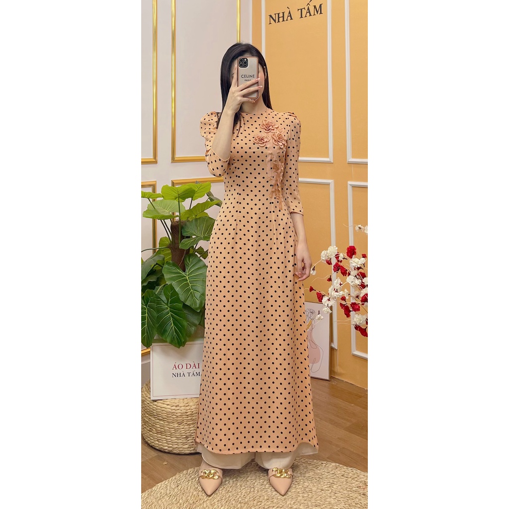 ÁO DÀI TRUYỀN THỐNG CHẤM BI, LỤA CAO CẤP NHÀ TẤM - MÃ H1