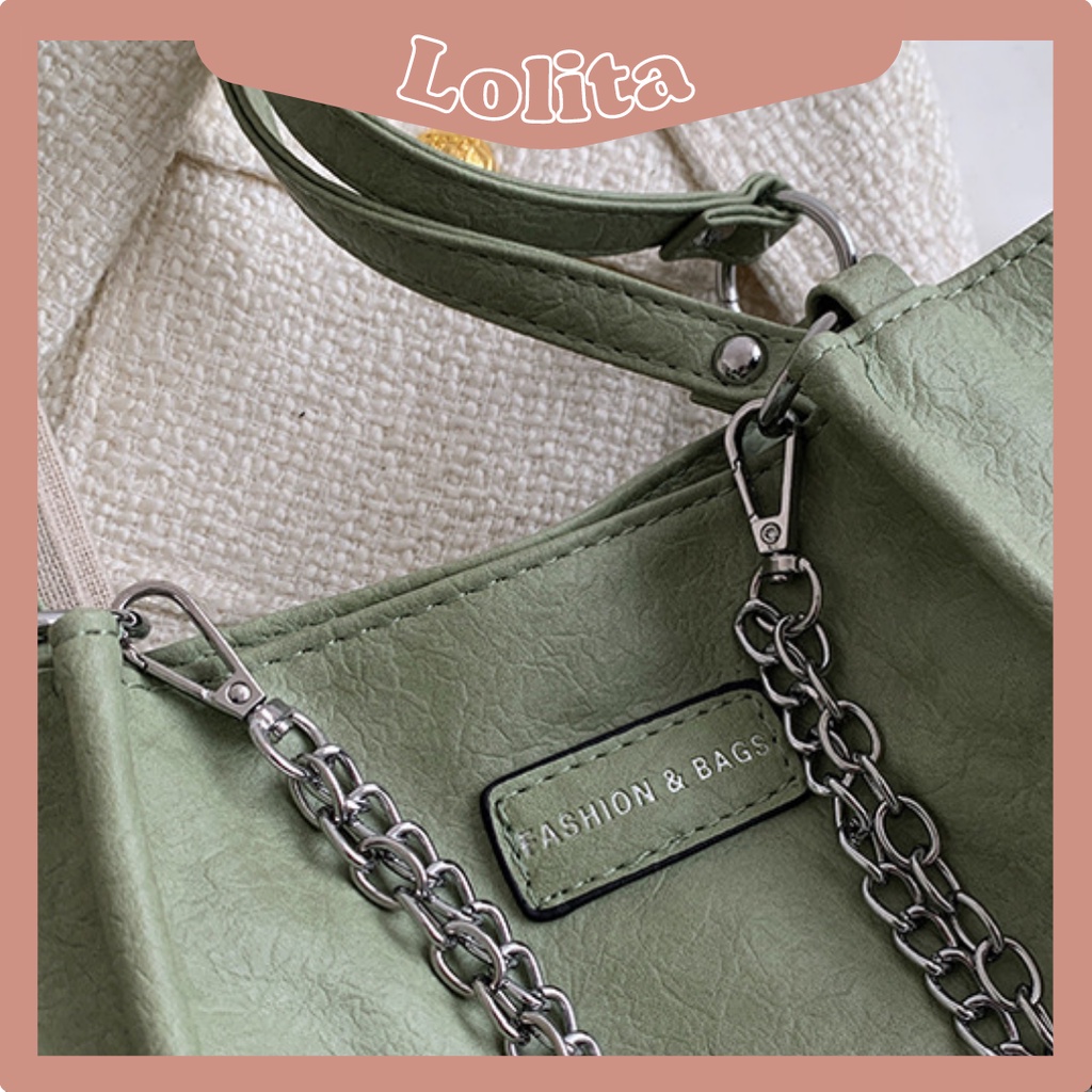 Túi Xách Tote Da Nhăn Bản To Công Sở Vintage LOLITA