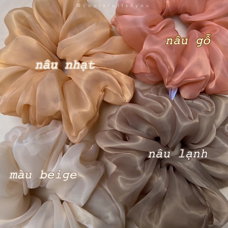 Buộc Tóc Scrunchies Voan Phồng Bigsize Tone Nâu 🤎