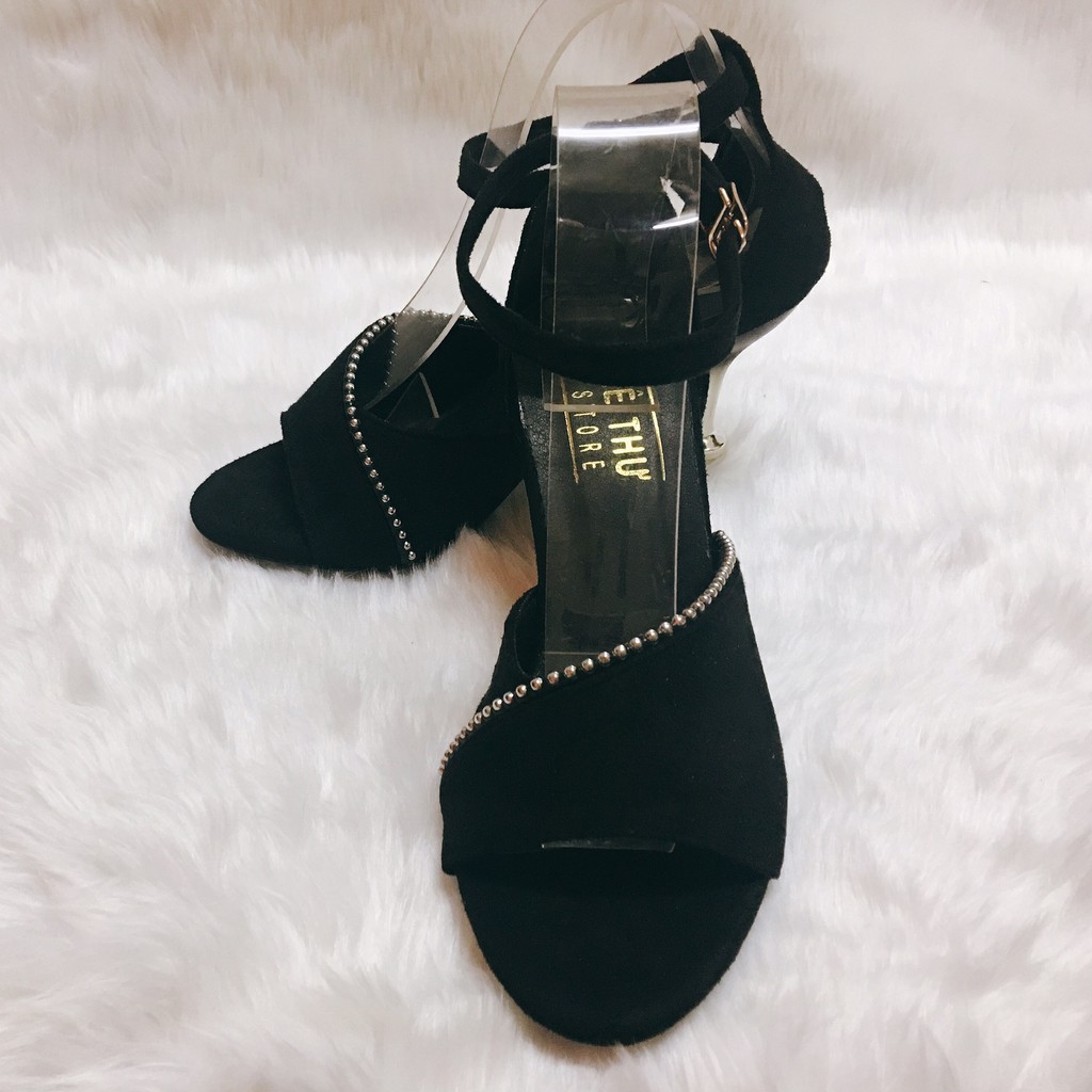 Giày cao gót 7 phân bản đen phối bi LT (SD065)