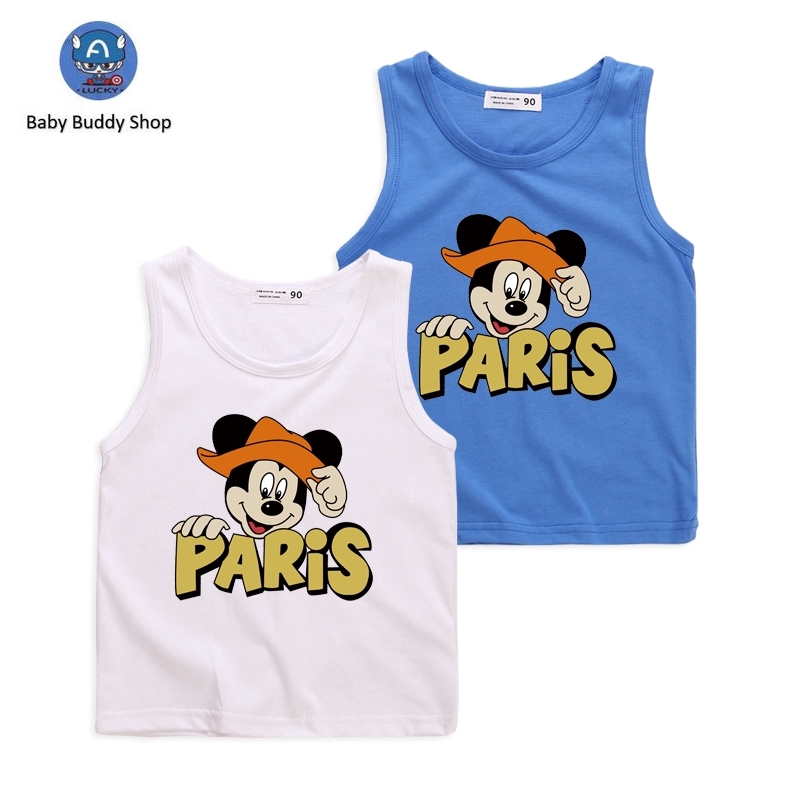 Áo Thun Cotton Sát Nách In Hình Chuột Mickey Đáng Yêu Cho Bé 8 Màu Lựa Chọn