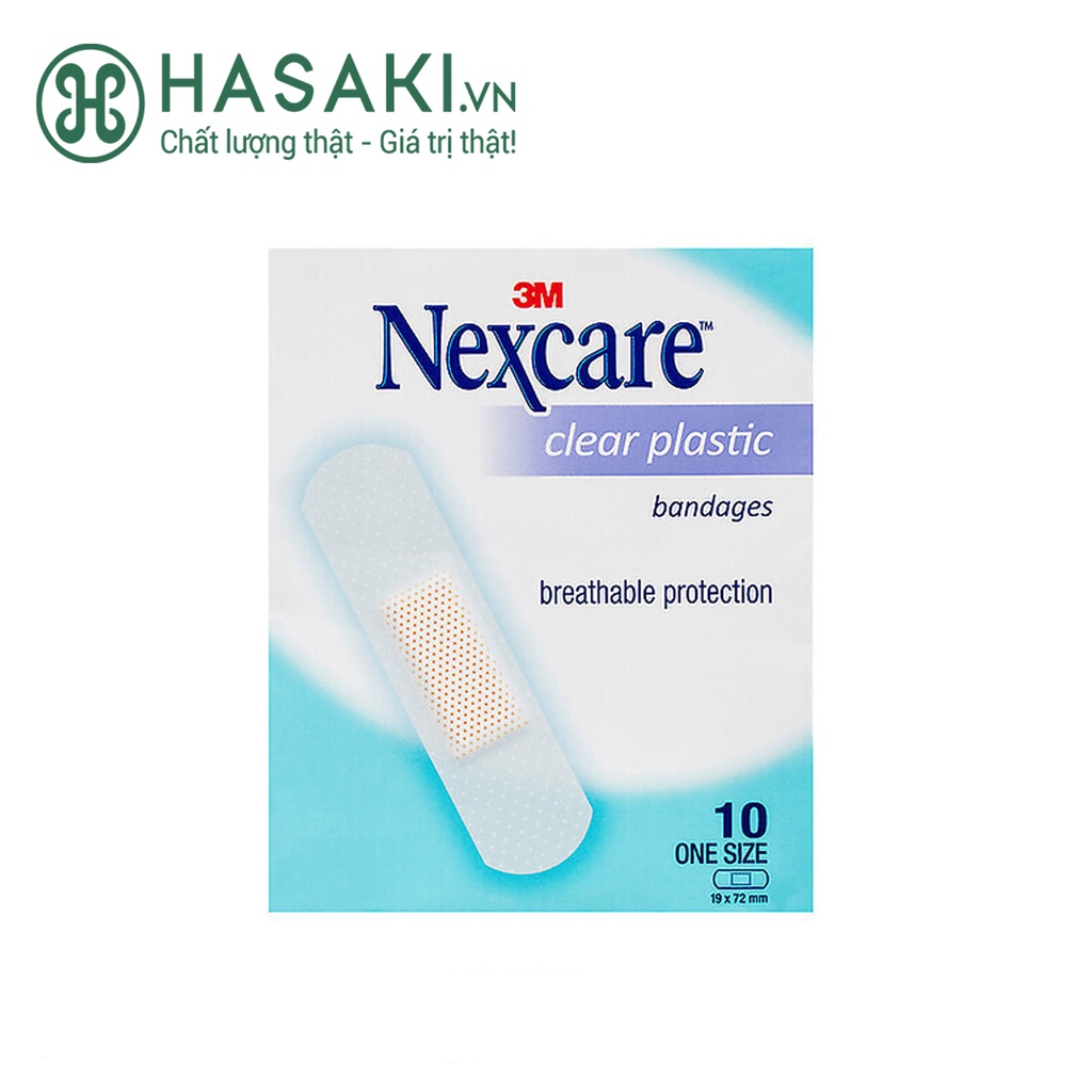 Băng Keo Cá Nhân Nexcare 3M Trong Suốt Clear Plastic Bandages Strips Gói 10 Miếng