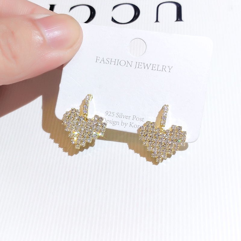 [Jiudolan] Khuyên Tai Kim Bạc Đính Kim Cương Trái Tim Dễ Thương Ngọt Ngào Cao Cấp Phong Cách Mới Thanh Lịch Dễ Phối Đồ Dành Cho Nữ