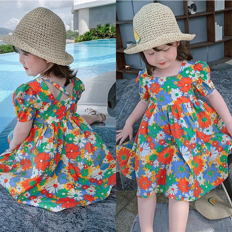 Đầm công chúa IQ Angel họa tiết hoa thời trang Hàn Quốc cho bé gái