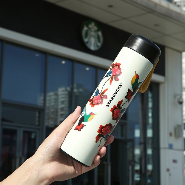 Bình giữ nhiệt STARBUCK hoạ tiết hoa và chim  dung tích 500ml