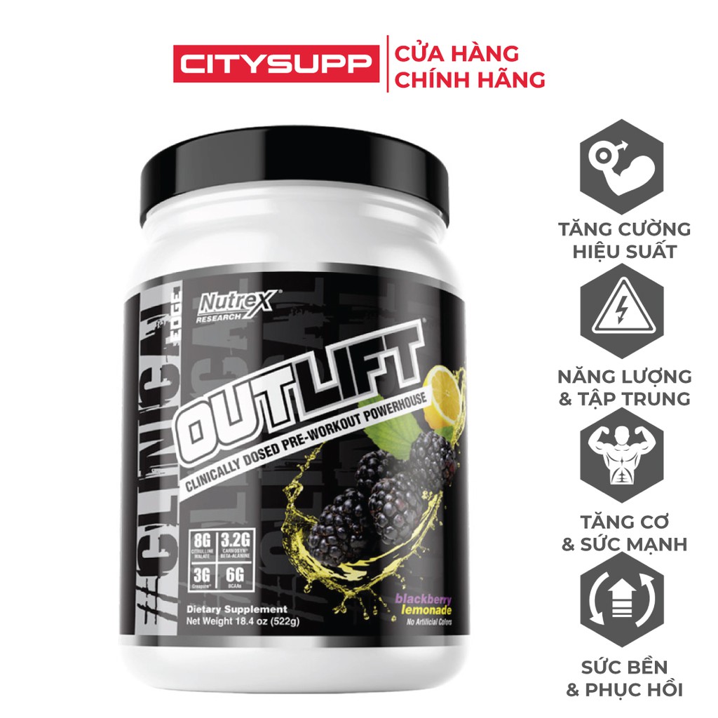 Nutrex Oulift Pre-Workout 20 Liều,Tăng Sức Mạnh Sức Bền, Năng Lượng Trước Tập, Citrulline, BCAA, Creatine, Beta-Alanine