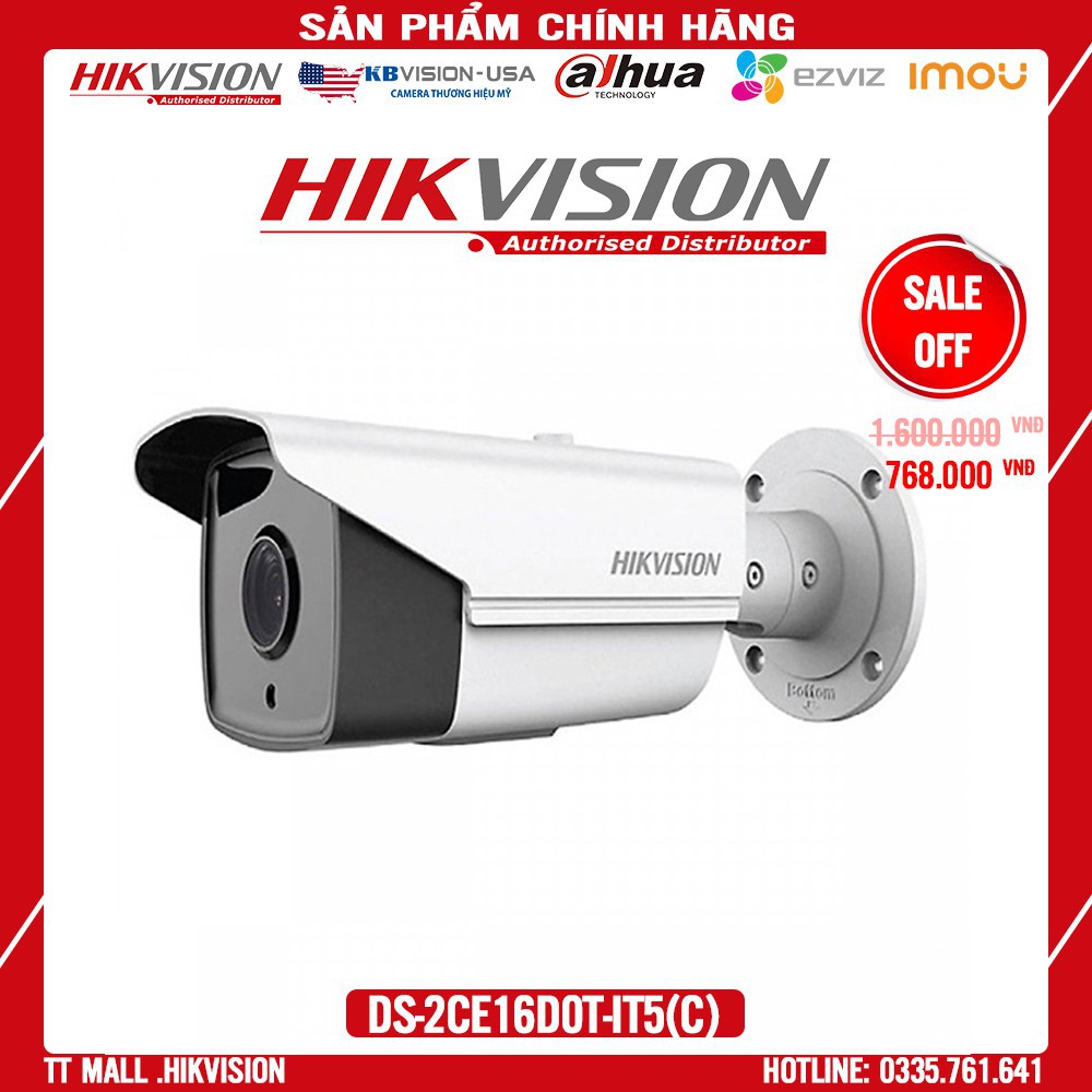 Camera HD-TVI thân trụ HikVision DS-2CE16D0T-IT5 - 2MP Full HD; hồng ngoại 80m, bảo hành 2 năm .