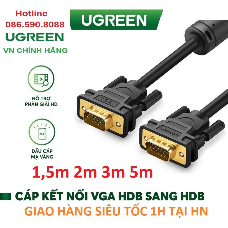 Cáp VGA Cao Cấp Chống Nhiễu Chân Đồng Ugreen 11630 11646 11631 11632 (Dài 1m - 5m) - Hàng Chính Hãng Bảo hành 18 tháng