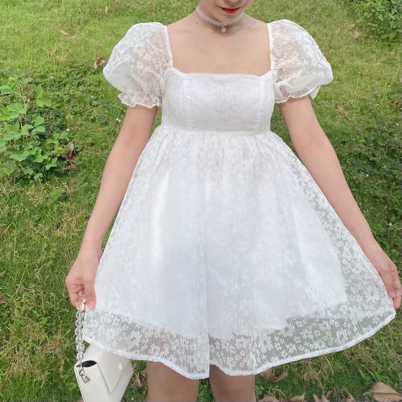 Váy babydoll tay phồng hoa nhí tiểu thư