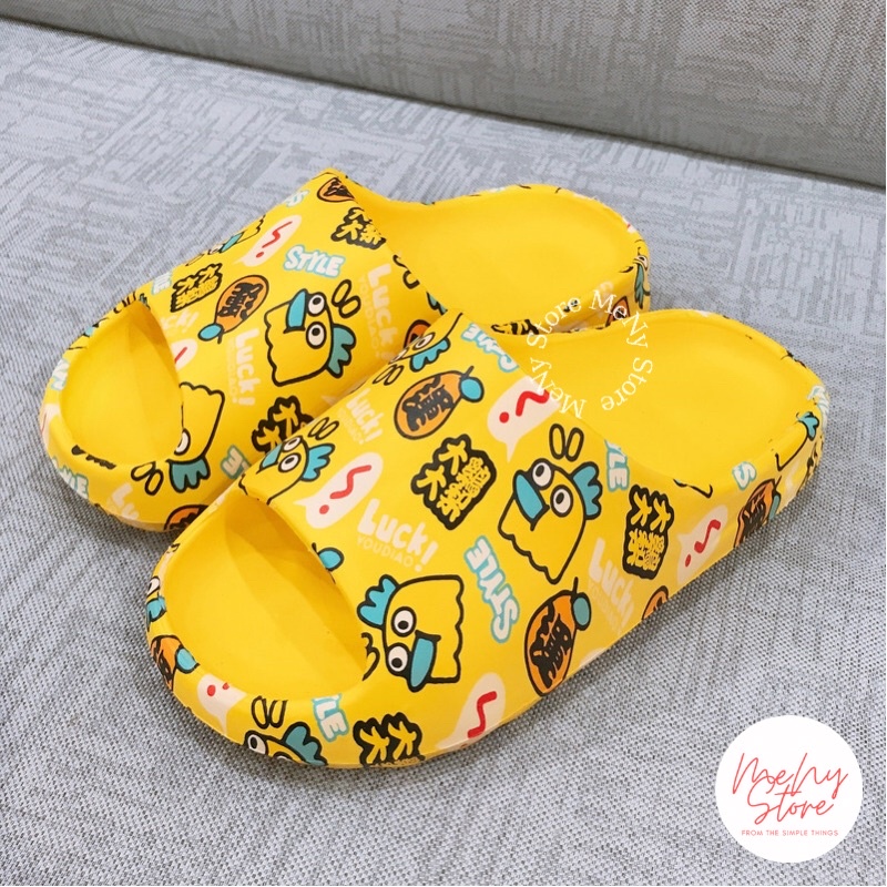 Dép bánh mì nữ Ulzzang hoạ tiết gà style luck siêu nhẹ quai ngang đế đúc (đặt tăng size)