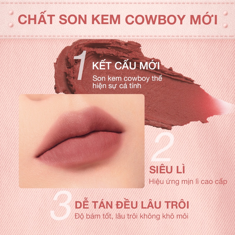 Son Kem Lì Pink Bear (Phiên bản Pink Cowboy) Siêu Mịn Lâu Trôi Không Khô Môi 6 Màu Trendy 2.5g | BigBuy360 - bigbuy360.vn