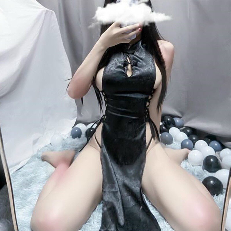 Che tên sp, Tặng chip - Váy ngủ sườn xám dây đan gợi cảm (không kèm tất ren)