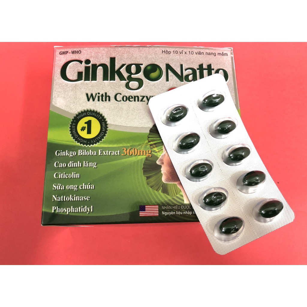 Viên bổ não Ginkgo Natto Q10 xanh (hộp 100 viên)