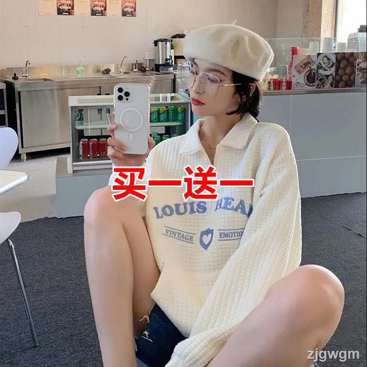 Dụng cụ trang trí chất lượng cao☆☊✇✌Áo Sweater dáng rộng cổ Polo phối khóa kéo nửa thân kiểu Nhật Bản cá tính cho nữ