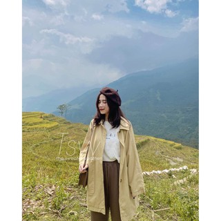 Áo khoác kaki dáng dài cổ bẻ
