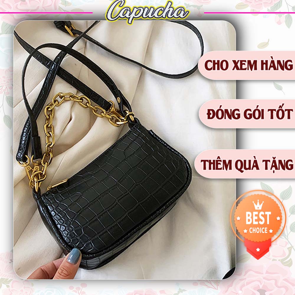 Túi xách nữ đeo vai vân cá sấu kèm dây xích cá tính phong cách Hàn Quốc Capucha T17