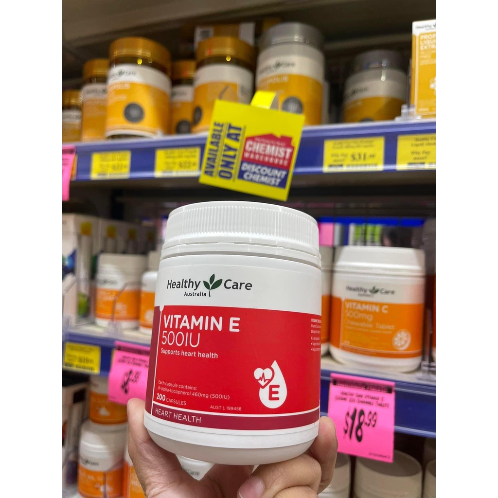 Viên uống vitamin e healthy care 500iu 200 viên úc, giúp đẹp da, chậm lão hóa, tái tạo niêm mạc