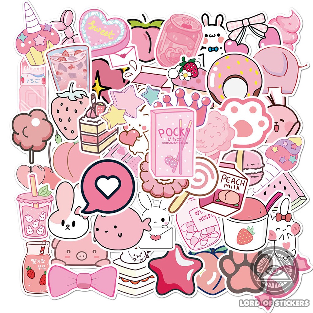 Set 50 Hình Dán Sticker Họa Tiết Graffiti Màu Hồng Cute Chống Thấm Nước Trang Trí Mũ Bảo Hiểm, Điện Thoại, Laptop, Sổ