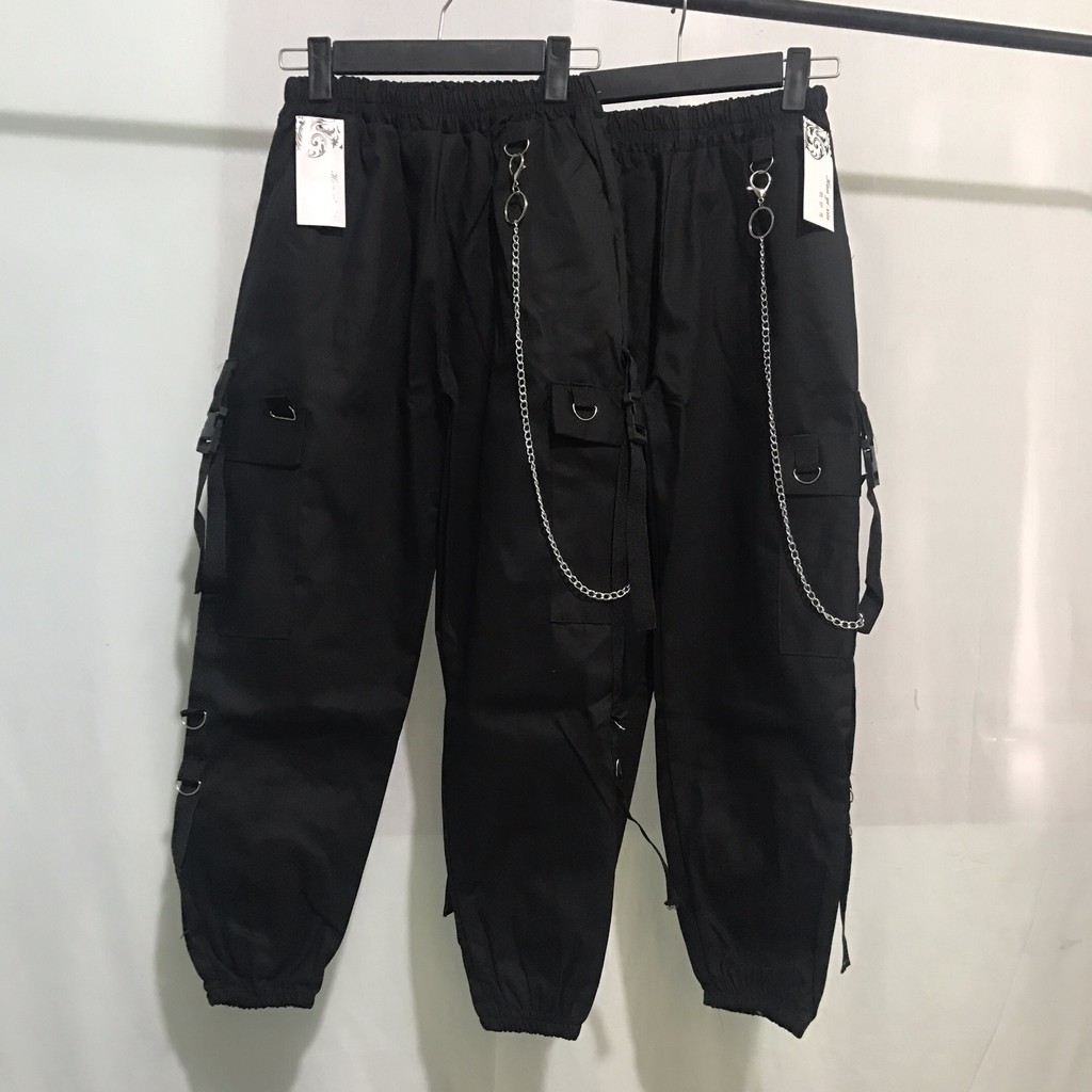 Quần jogger kaki túi hộp khuy kèm dây xích, Quần thể thao bo chun Unisex thời trang năng động | BigBuy360 - bigbuy360.vn
