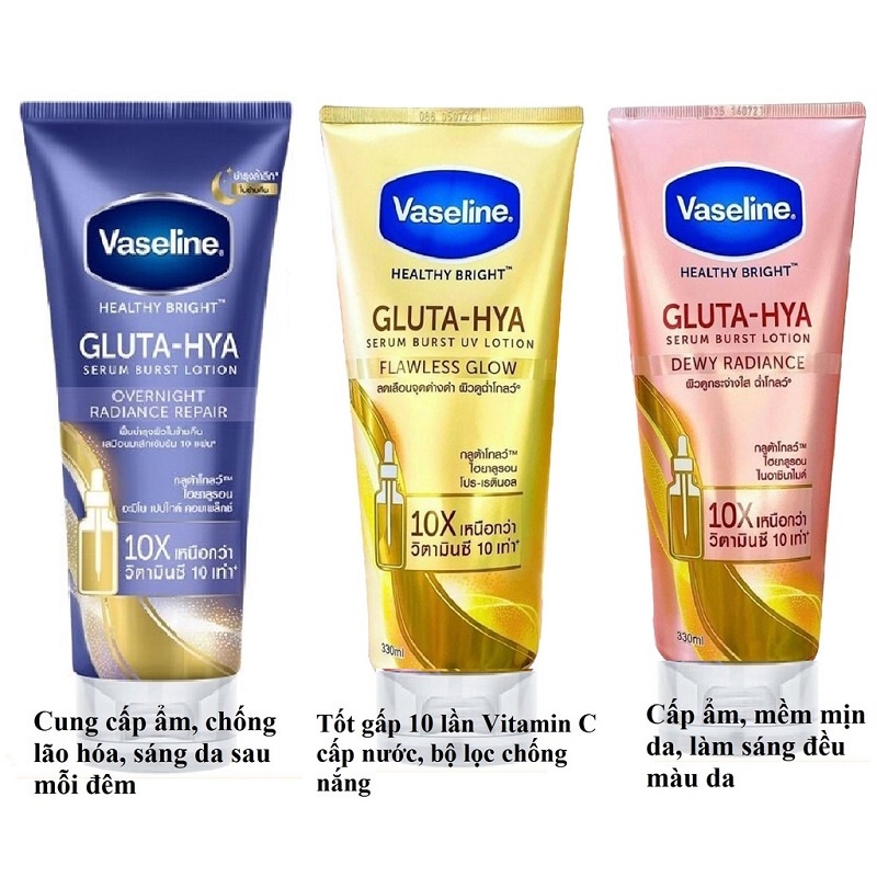 Sữa Dưỡng Thể Trắng Da Vaseline Healthy 10X Bright Gluta HYA Serum Burst Thái Lan