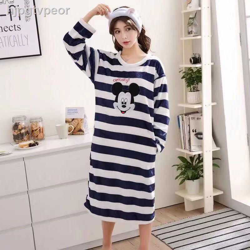 Bộ đồ ngủ nữ flannel mùa hè dài tay học sinh hàn quốc rời plus size thích hợp mặc cho mùa xuân, thu, đông