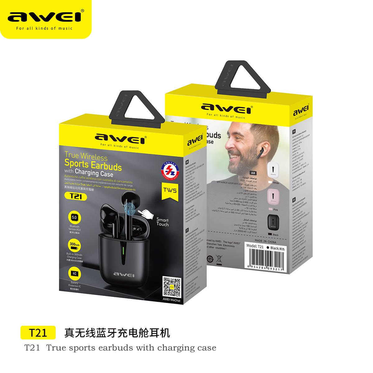 Tai Nghe Không Dây Mini Awei T21 Bluetooth 5.0 TWS Hỗ Trợ Sạc Nhanh Type-C Điều Khiển Cảm Ứng Lý Tưởng Cho Gaming