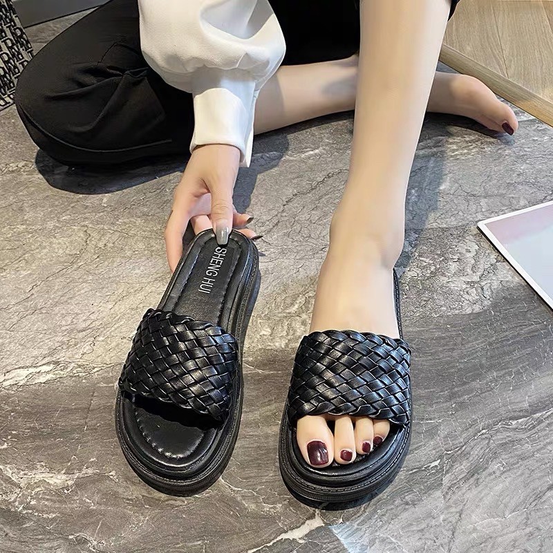 Dép bánh mì 4cm da mềm bản to đan tết chéo BIG SIZE 35-42