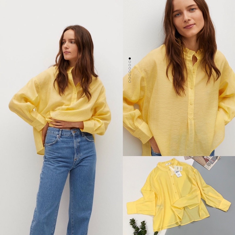 Sơ mi MNG cổ tàu màu vàng size S