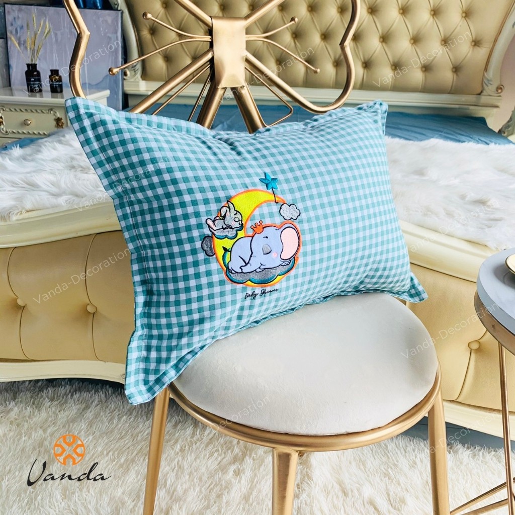 Ruột gối đầu bông gòn kháng khuẩn cao cấp kèm vỏ cotton thêu hình ngộ nghĩnh cho bé