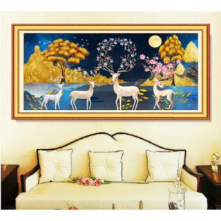 TRANH THÊU chữ thập HƯƠU NAI TÀI LỘC E79 (100X55) - chưa thêu